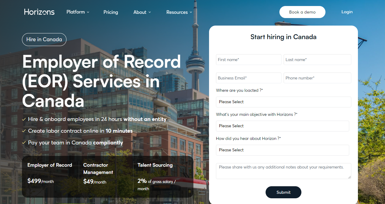 Horizons screenshot - Top 20 Canadian PEOs for Business Growth 2025