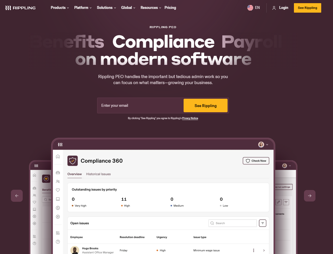 Rippling screenshot - 18 Best Global PEO Services of 2026: Reviewed