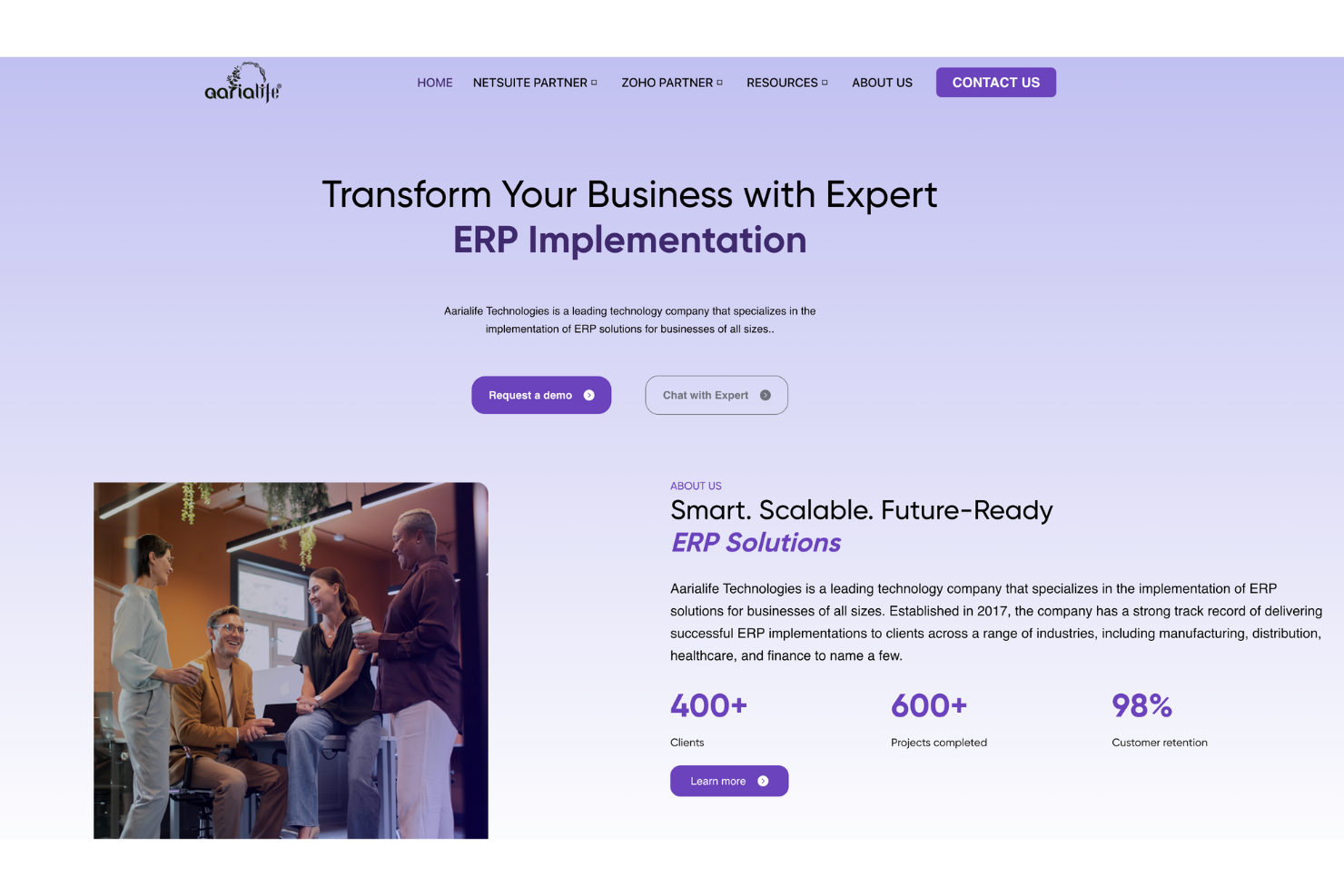 Aarialife Technologies screenshot - Top 20 Zoho People Partners for 2026