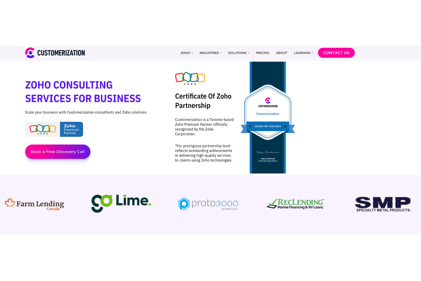 Customerization screenshot - Top 20 Zoho People Partners for 2026