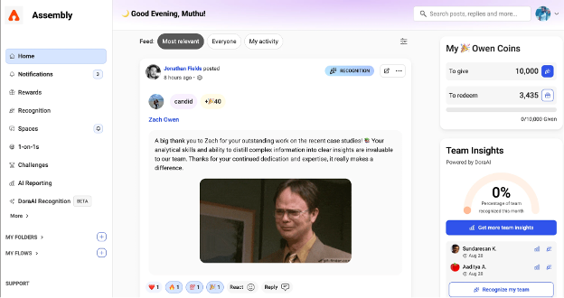 Assembly screenshot - 14 Best AI Employee Recognition Software Tools Reviewed in 2026