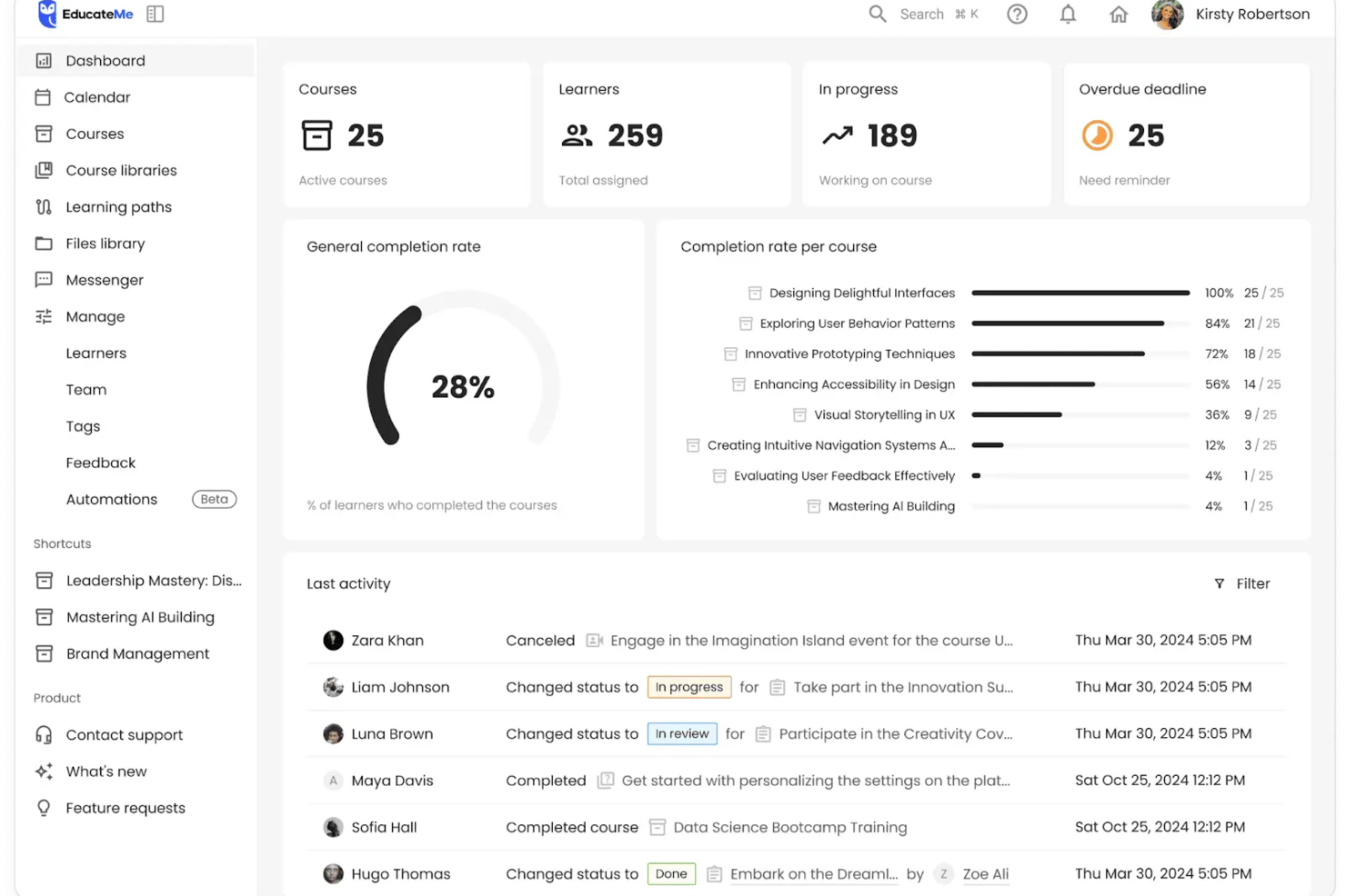 EducateMe LMS screenshot - 20 Best LMS for Small Business Training in 2026