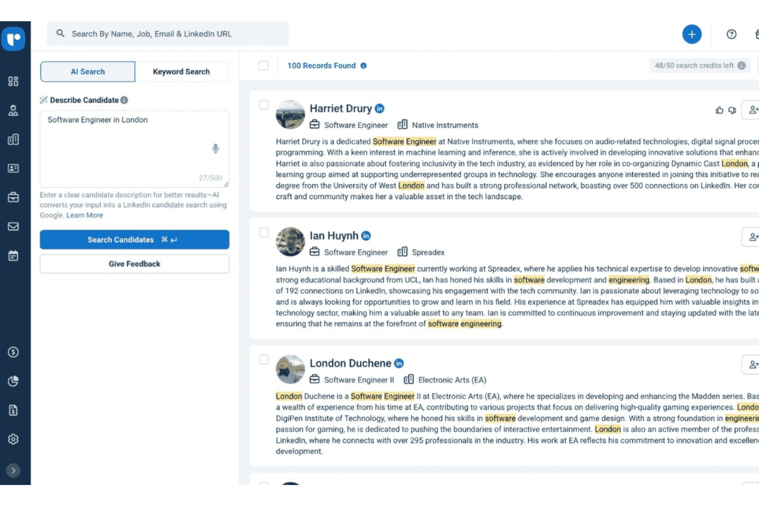 Recruit CRM screenshot - Le 20 Migliori Aziende di Reclutamento con Intelligenza Artificiale del 2026