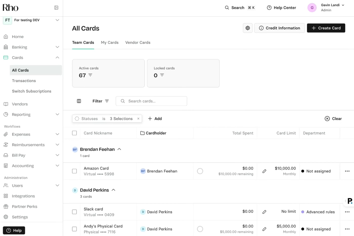 Rho screenshot - 13 Credit Card Expense Management Software for 2026