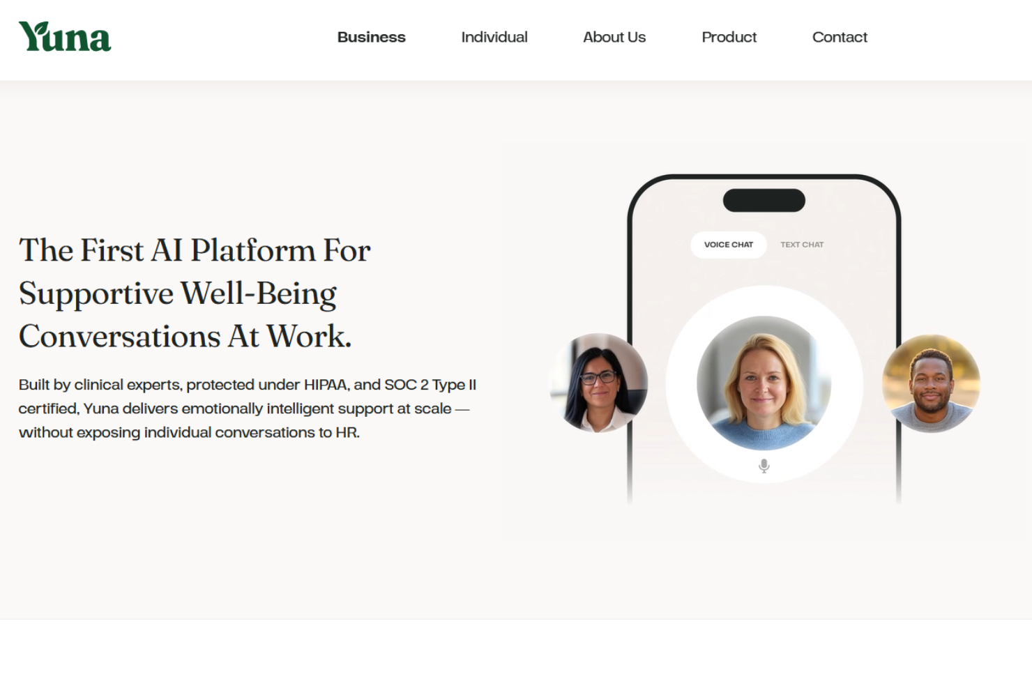 Yuna AI screenshot - 20 Best AI Employee Wellness Software in 2026