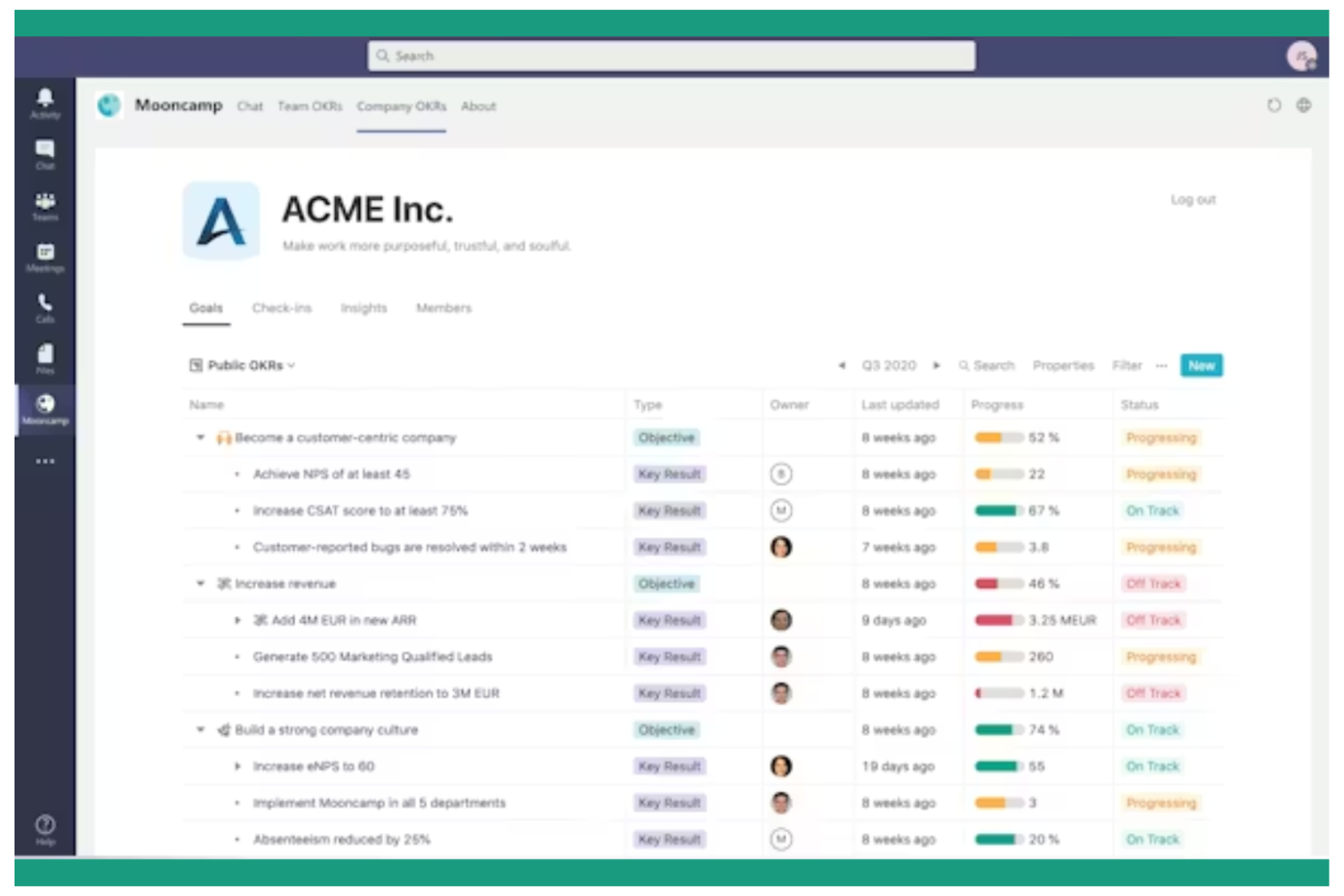 Mooncamp screenshot - 22 OKR Software for Startups Picked for 2026