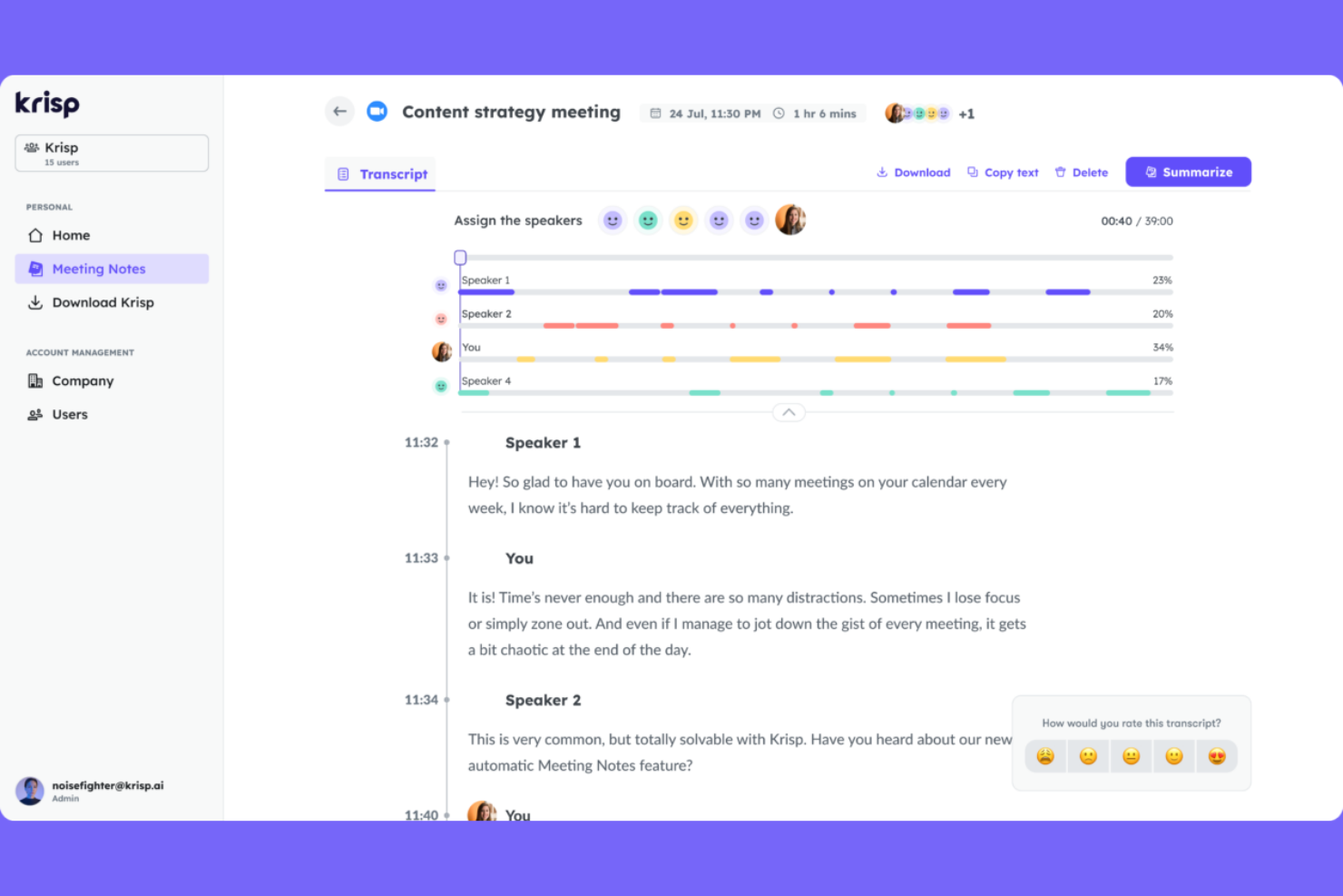 Krisp screenshot - 16 Best Meeting Summary AI Tools for 2026