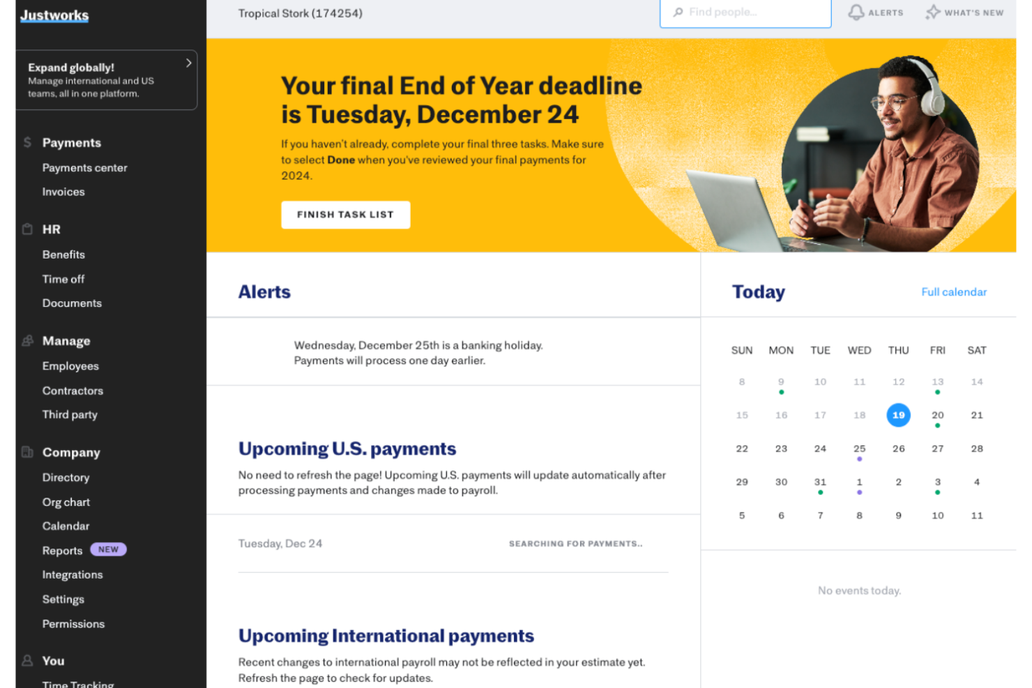 Justworks screenshot - 20 Best EOR for Tech Startups in 2026