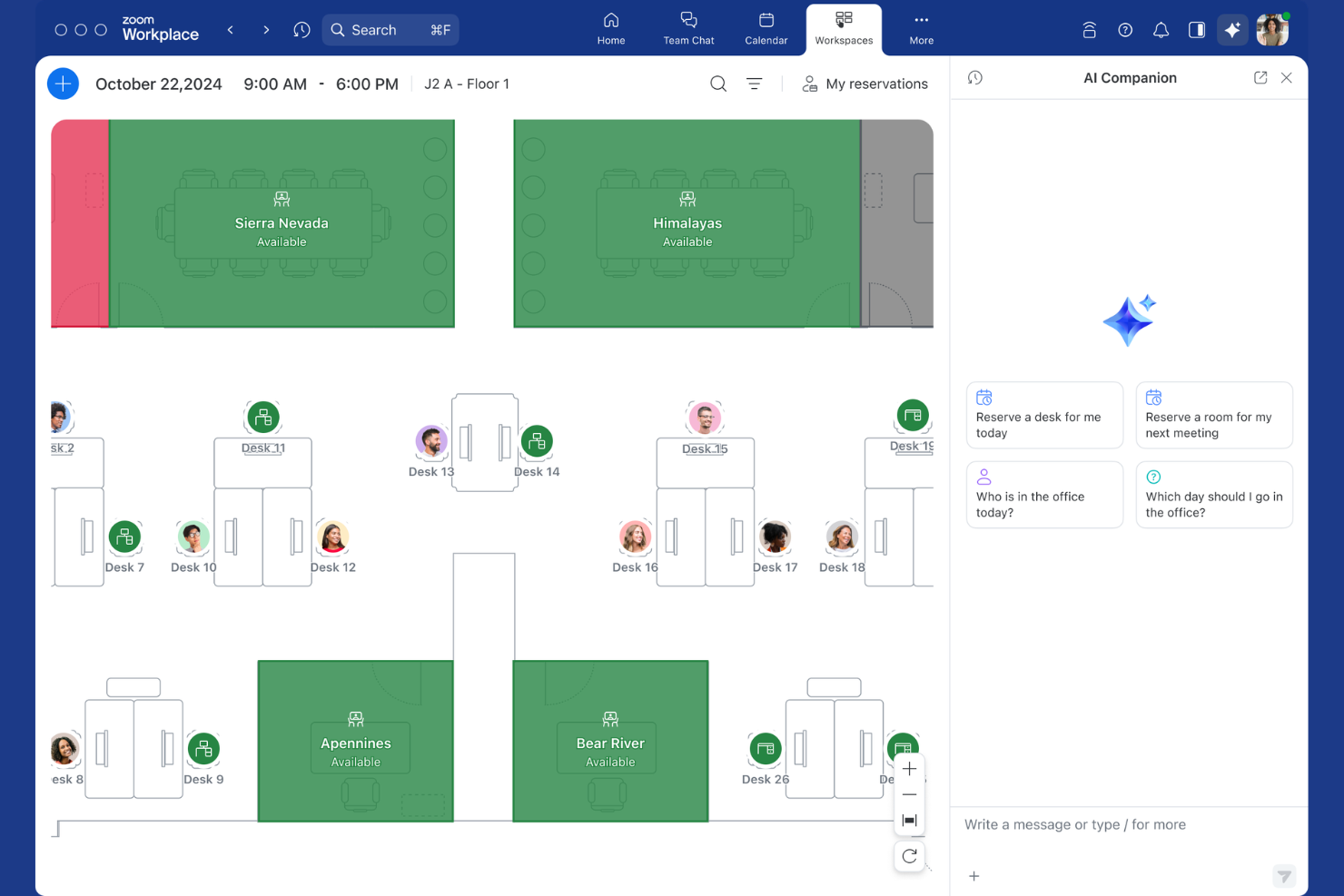 Zoom Workspace Reservation screenshot - 20 Best Enterprise Hot Desk Booking Software in 2026