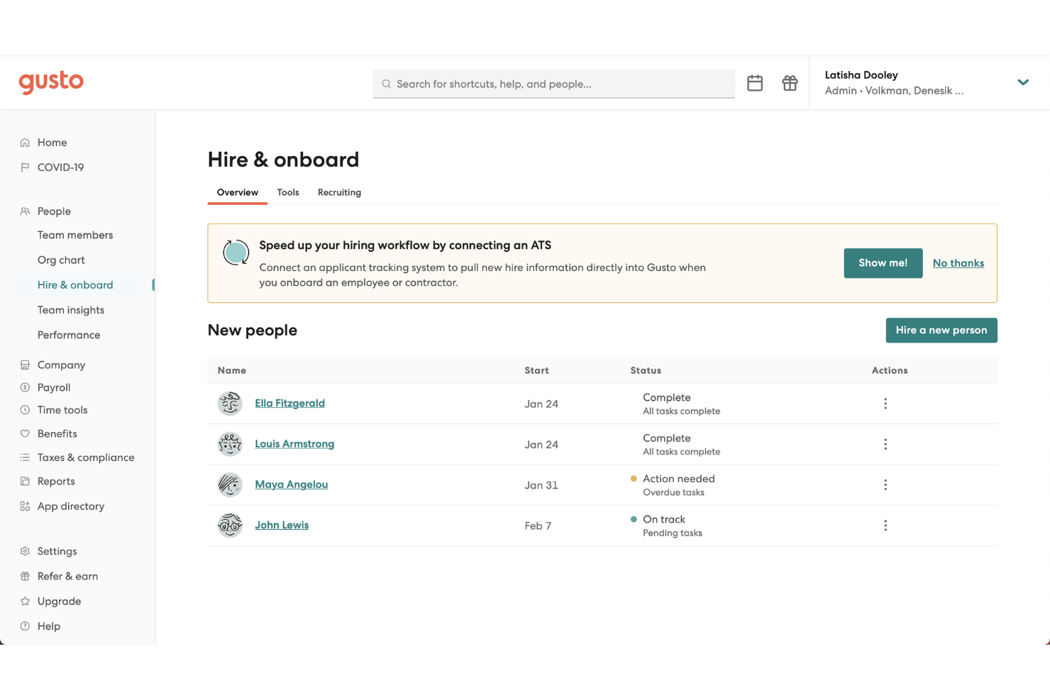Gusto screenshot - 20 Best Applicant Tracking Software for Home Service Professionals in 2026