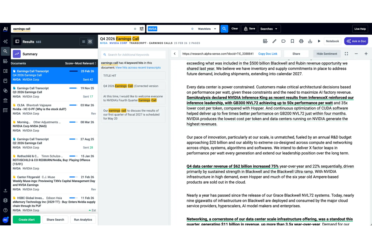 AlphaSense screenshot - I 20 migliori software di strategia aziendale con IA nel 2026