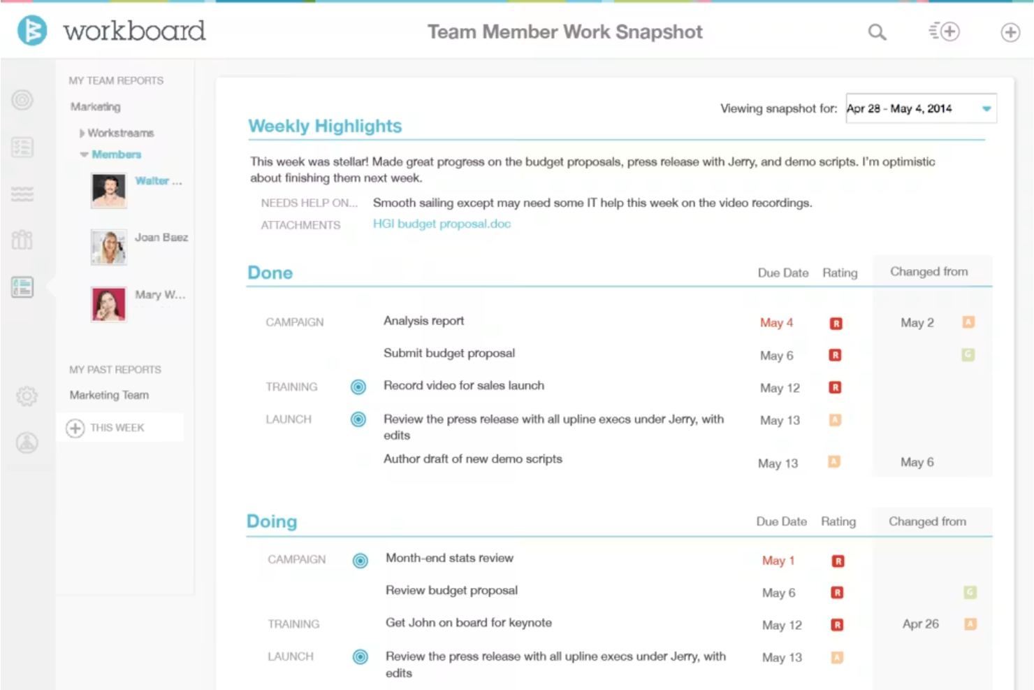 WorkBoard screenshot - I 20 migliori software di strategia aziendale con IA nel 2026