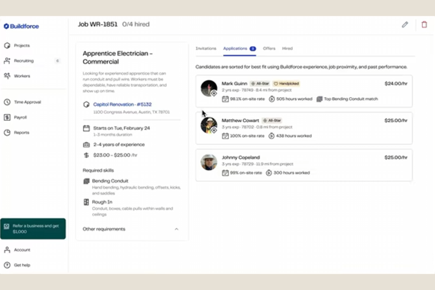 Buildforce screenshot - 10 Best Hiring Software for Electricians in 2026