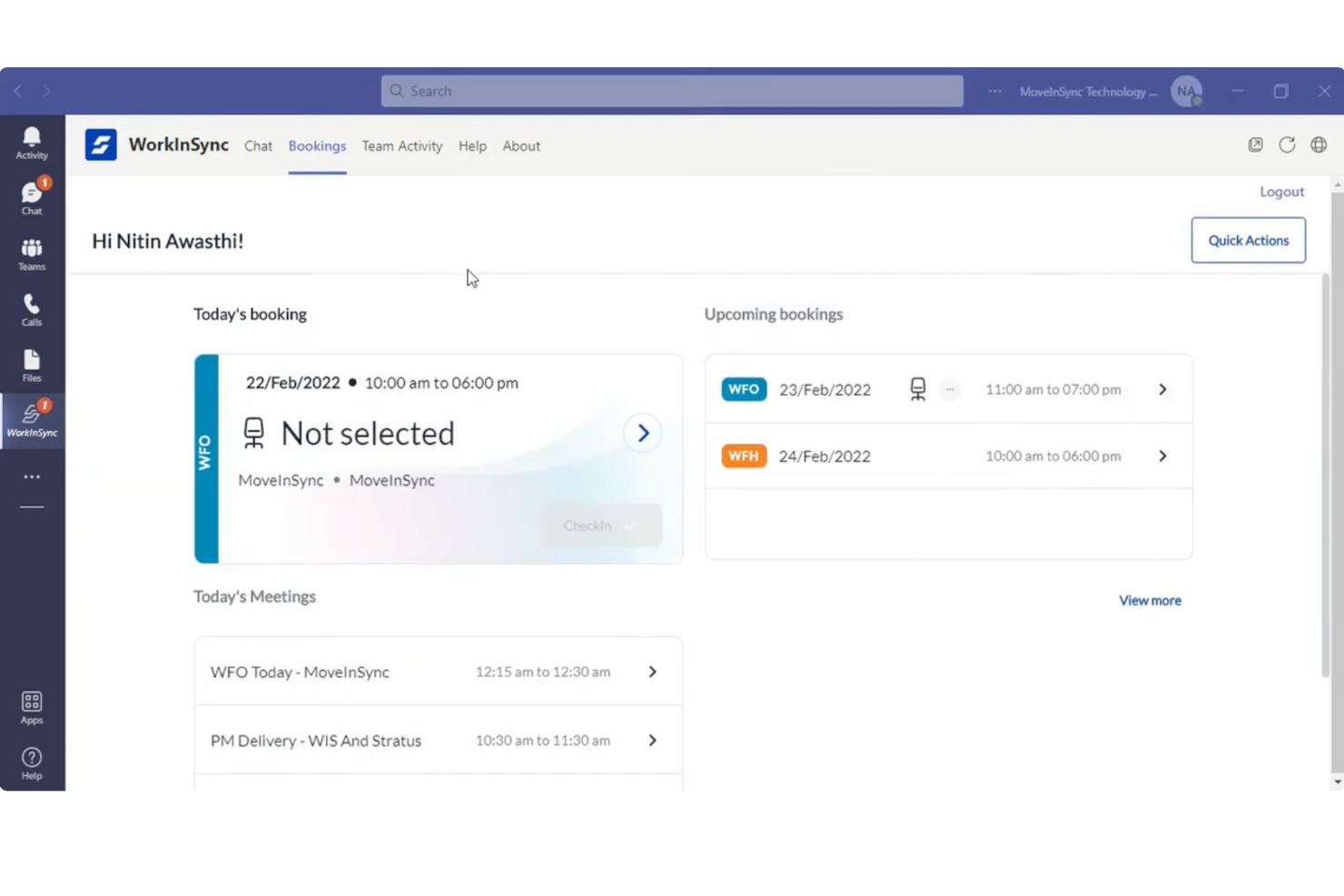 WorkInSync schedules and manages hot desk bookings with real-time availability.