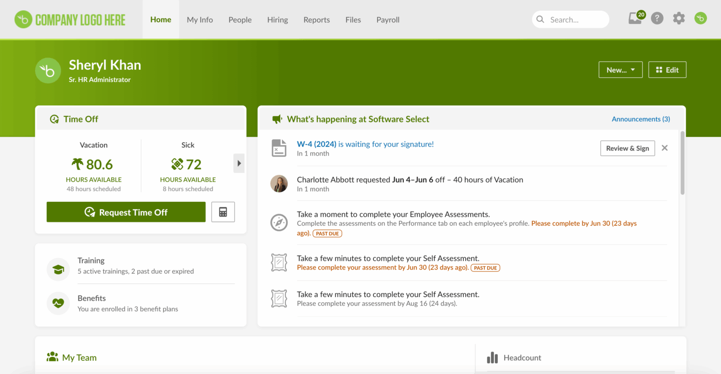 BambooHR streamlines HR tasks like employee data management and payroll processing.