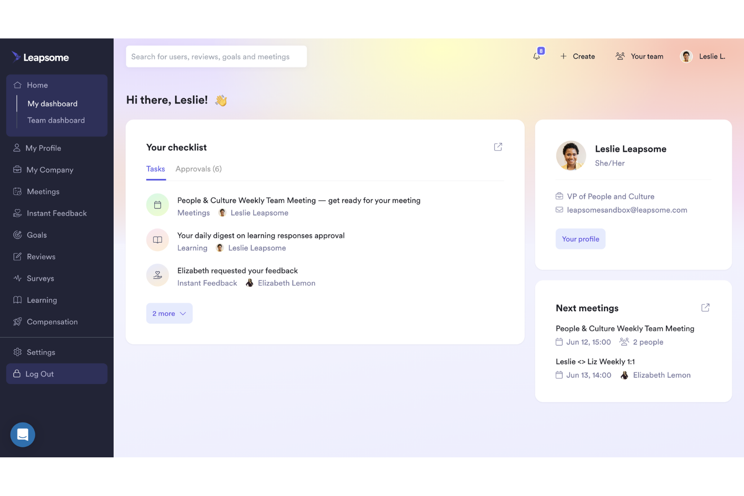 Leapsome unifies performance, engagement, and learning for HR teams.