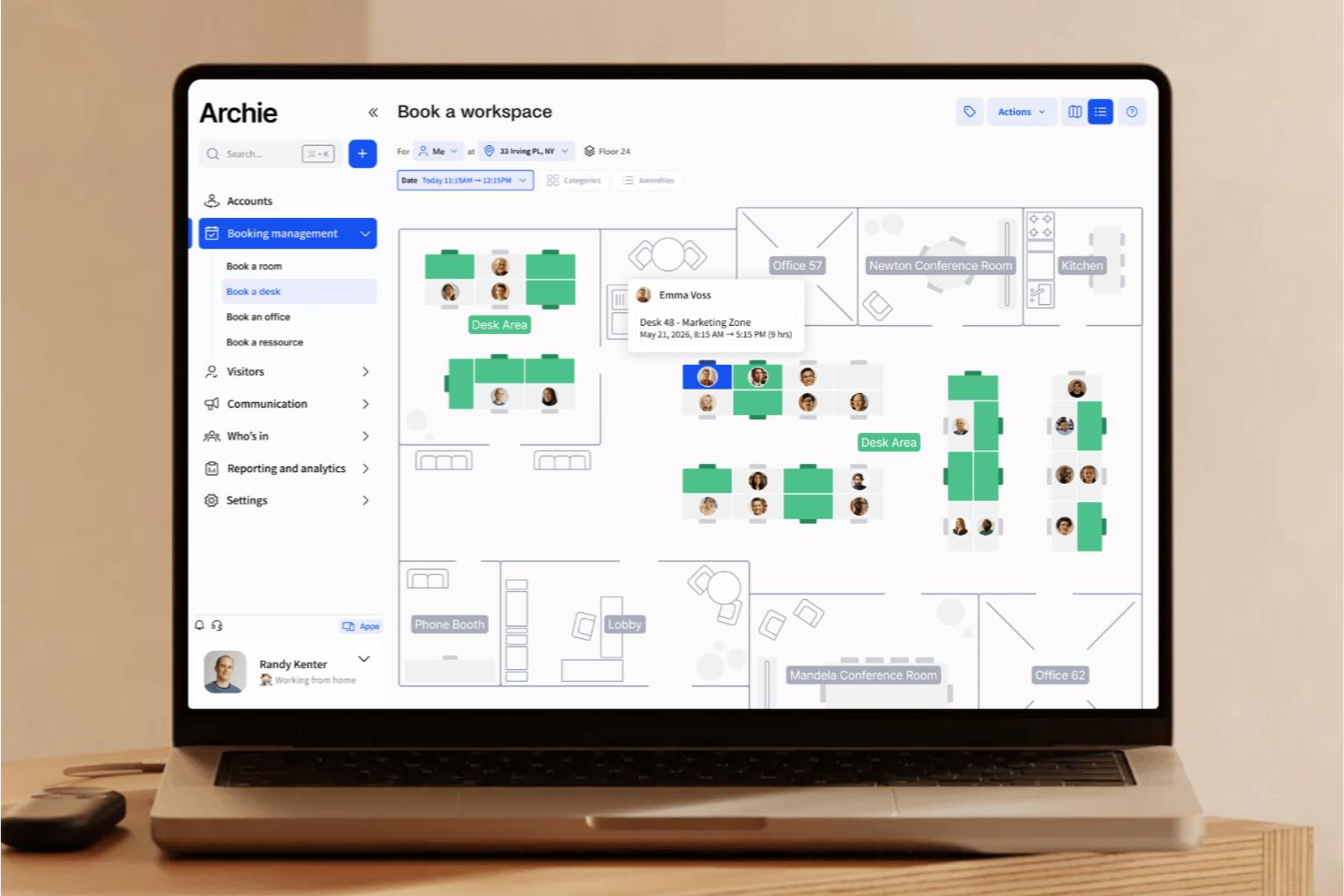 Archie manages office bookings and optimizes hybrid workspaces.
