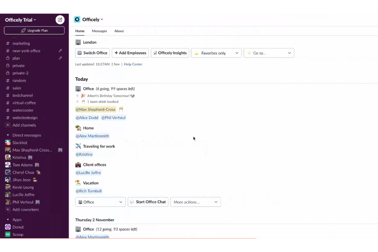 Officely manages desk booking and hybrid workspaces inside Slack.