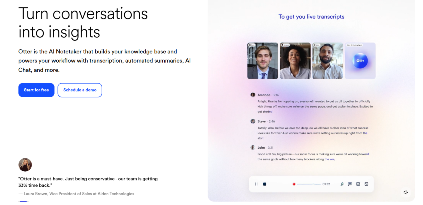 Real-time meeting transcription with AI summaries, action items, and speaker insights.