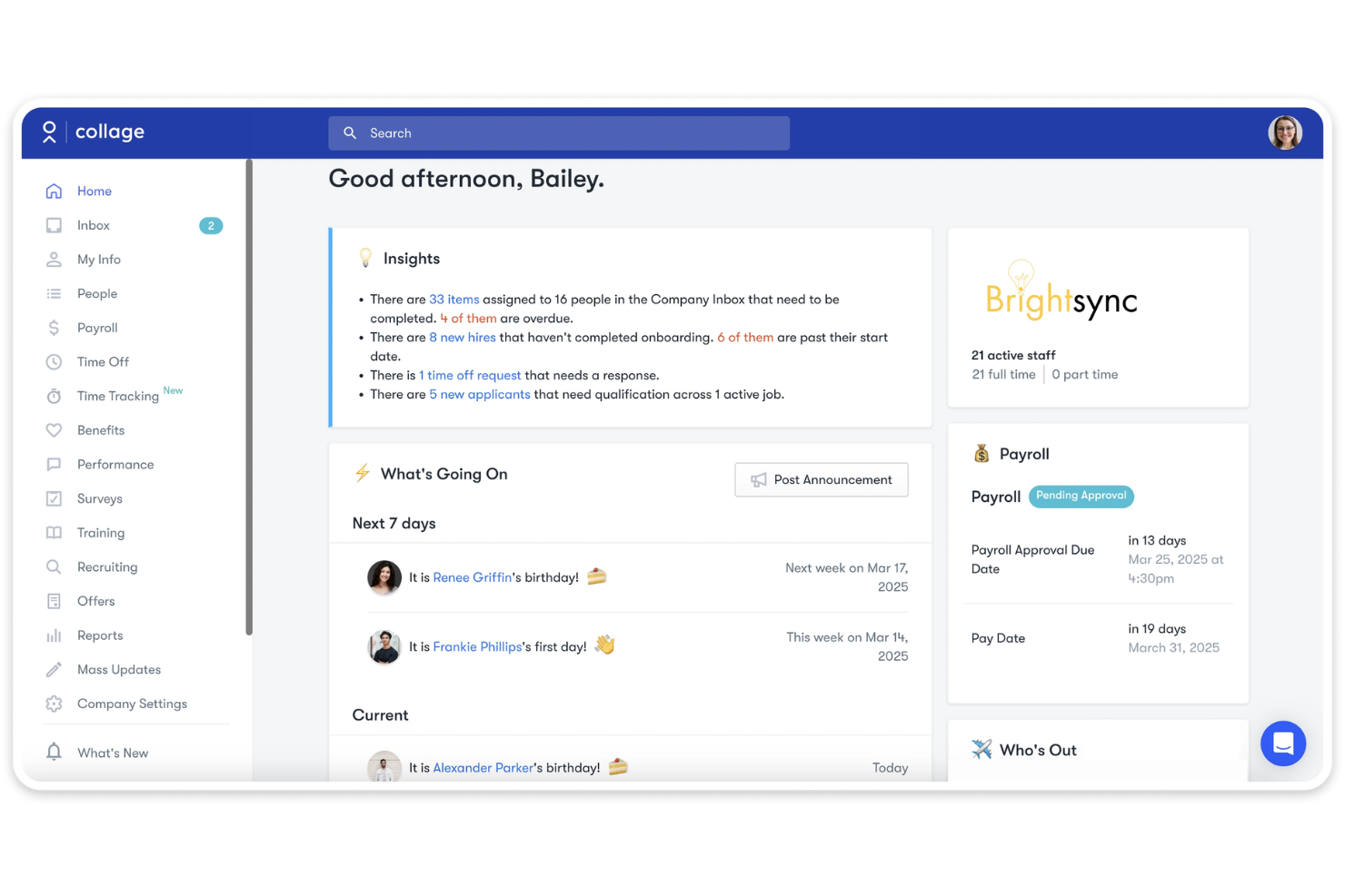 Collage HR manages payroll, employees, and compliance in one platform.