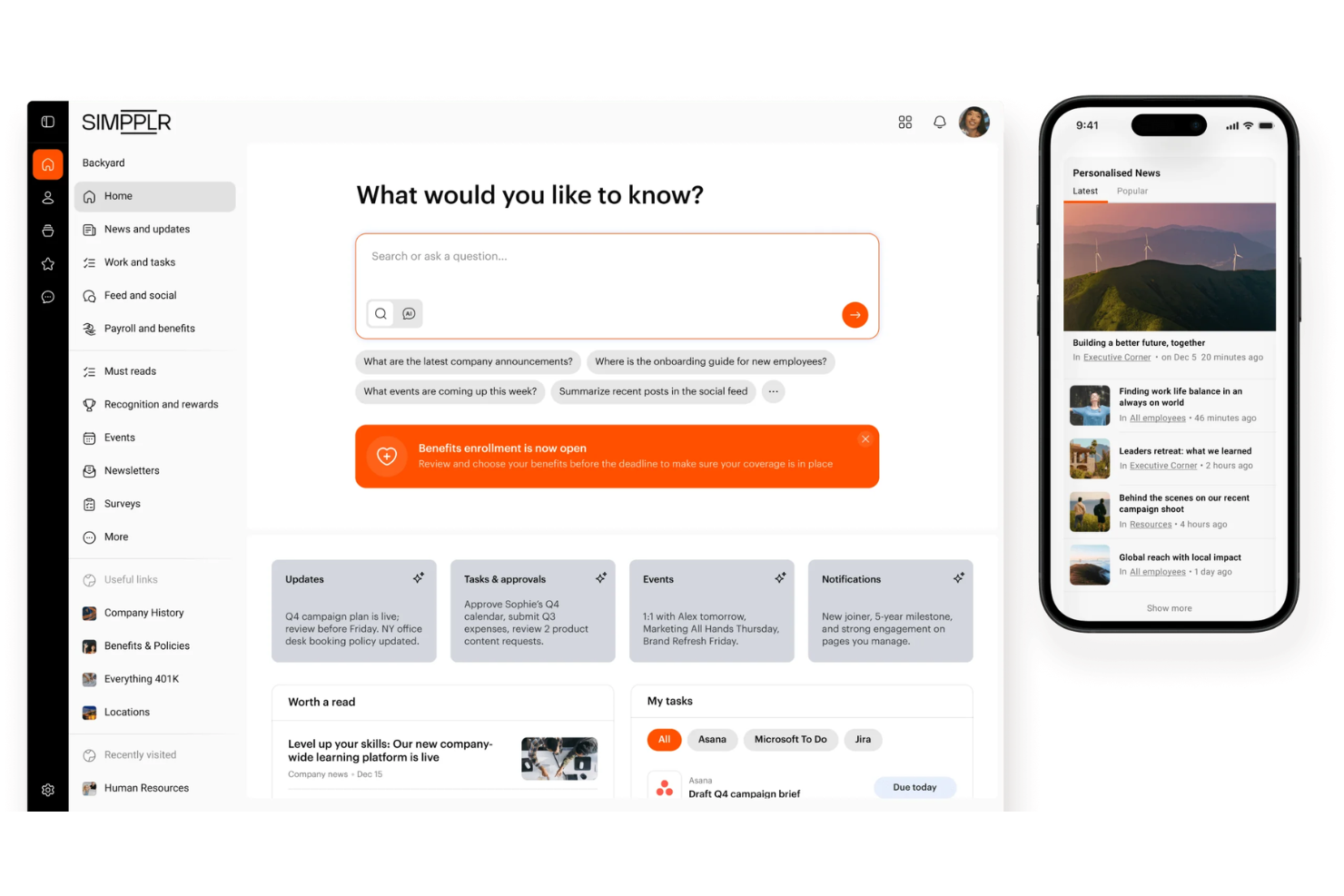 Simpplr connects employees with a modern intranet and engagement tools.