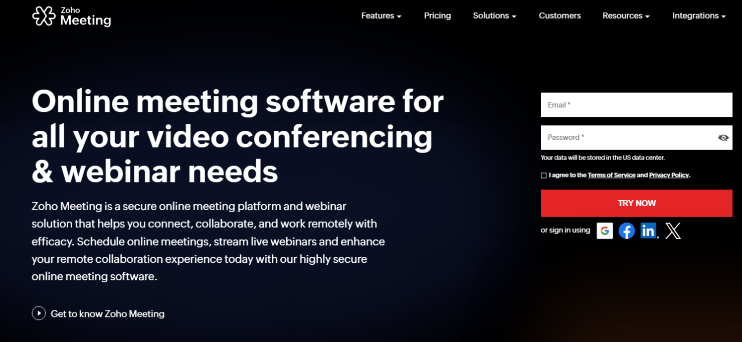 Zoho Meeting lets you schedule and host video meetings/webinars in one place.
