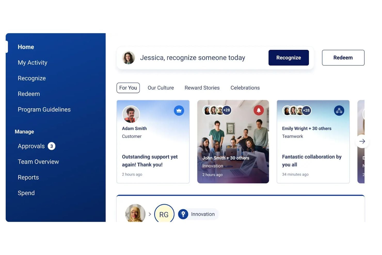 Workhuman’s dashboard brings recognition, rewards, approvals, and reporting into a single centralized workspace.