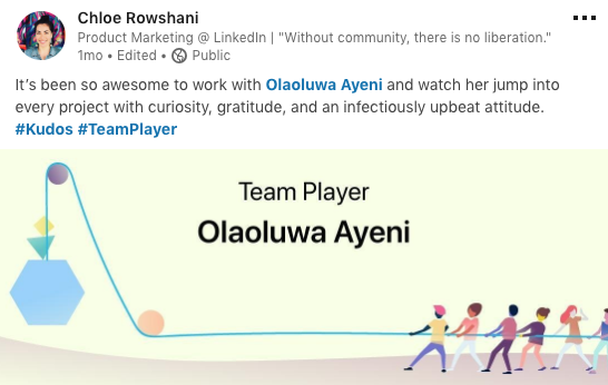 Team member LinkedIn shoutout example.