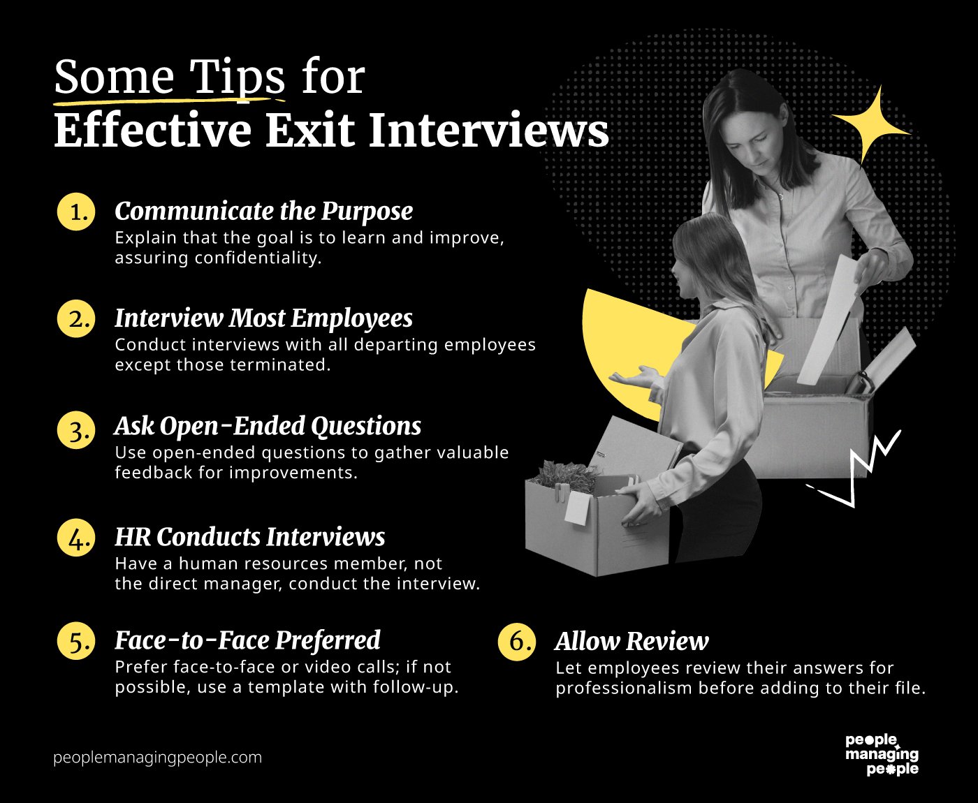 Tips for effective exit interviews.