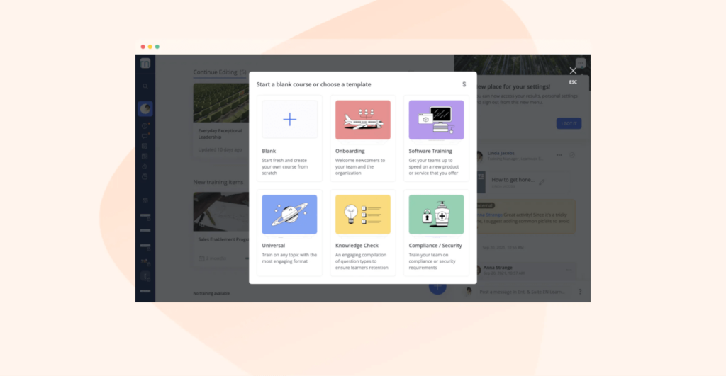 course template screenshot