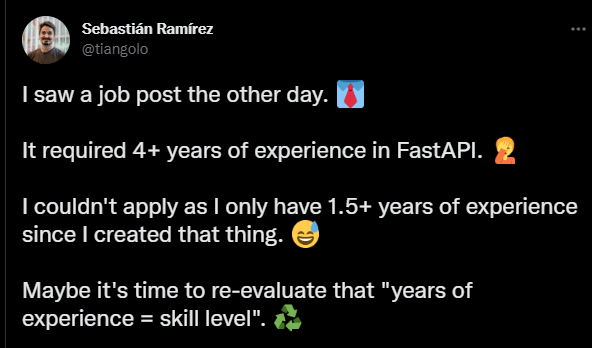 years of experience skill level screenshot