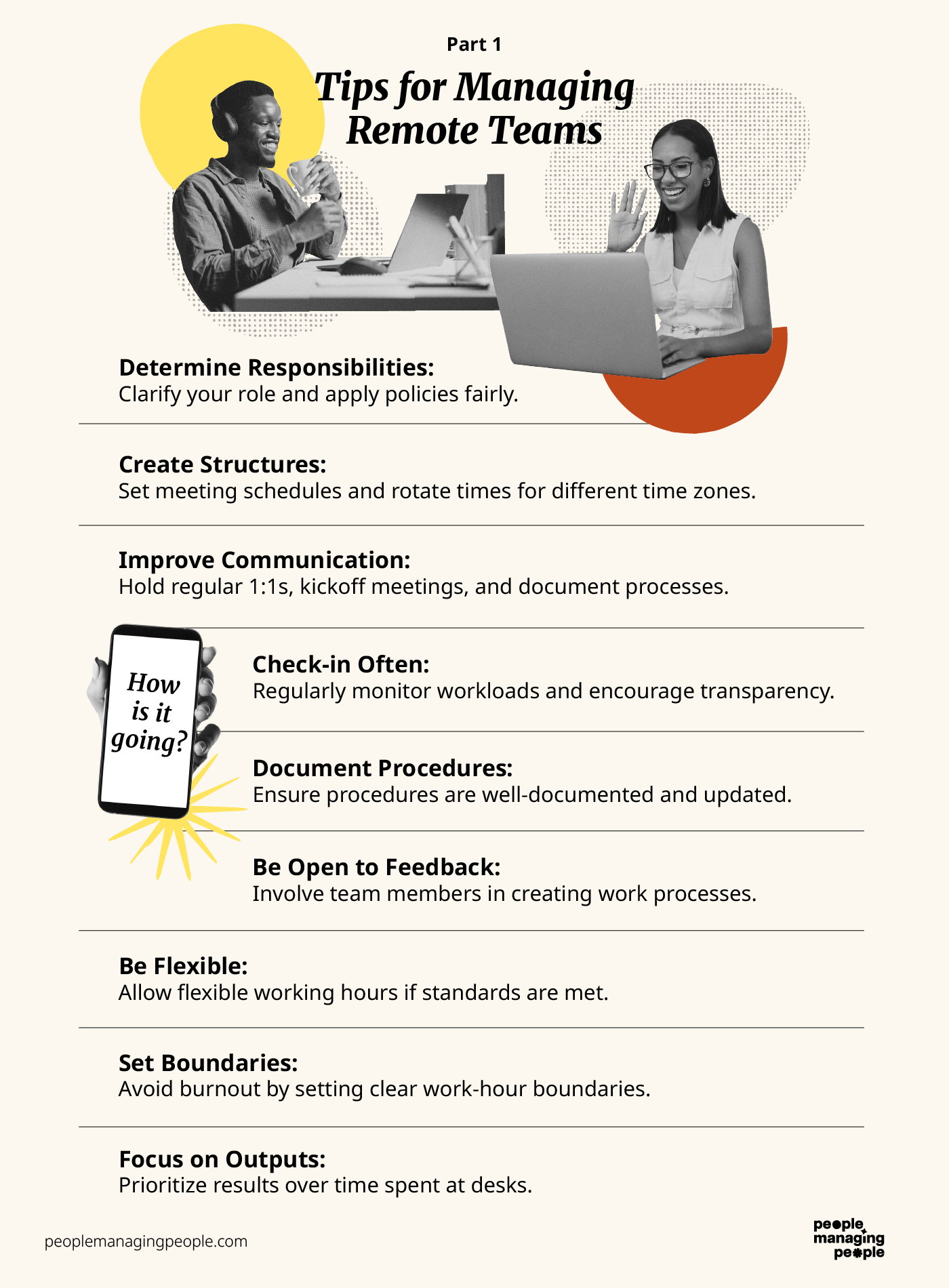 Tips for managing remote teams.