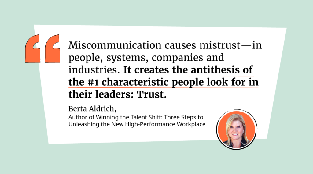better communication can help build a better world of work with berta aldrich quote graphic