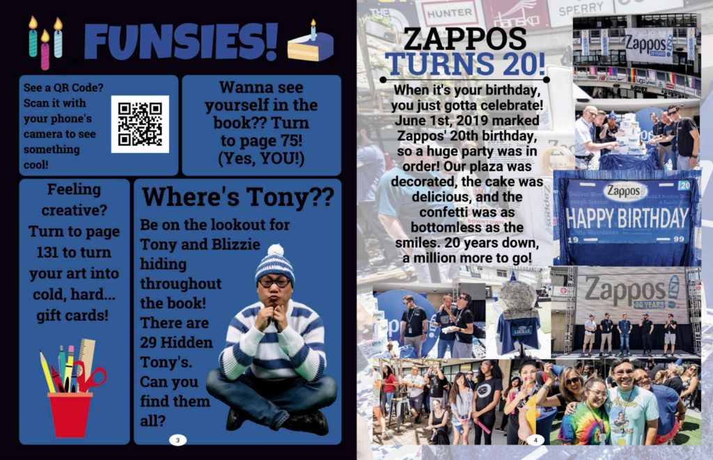 a page from the Zappos employee handbook, showing an example of creative imagery being used.