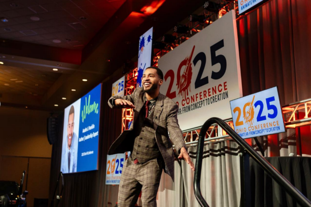 Opening keynote speaker Austin Franklin, CEO and Co-founder of Good-Natured Life, at the 2025 Ohio SHRM Conference in Sandusky, Ohio