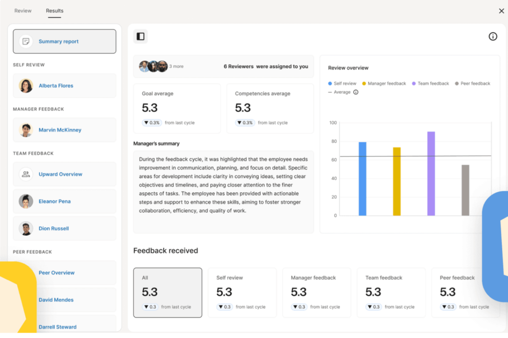 Screenshot of Deel's Engage 360 degree feedback platform.
