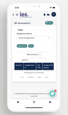 Innovative Employee Solutions review, a view of employee's assignment details and status filters
