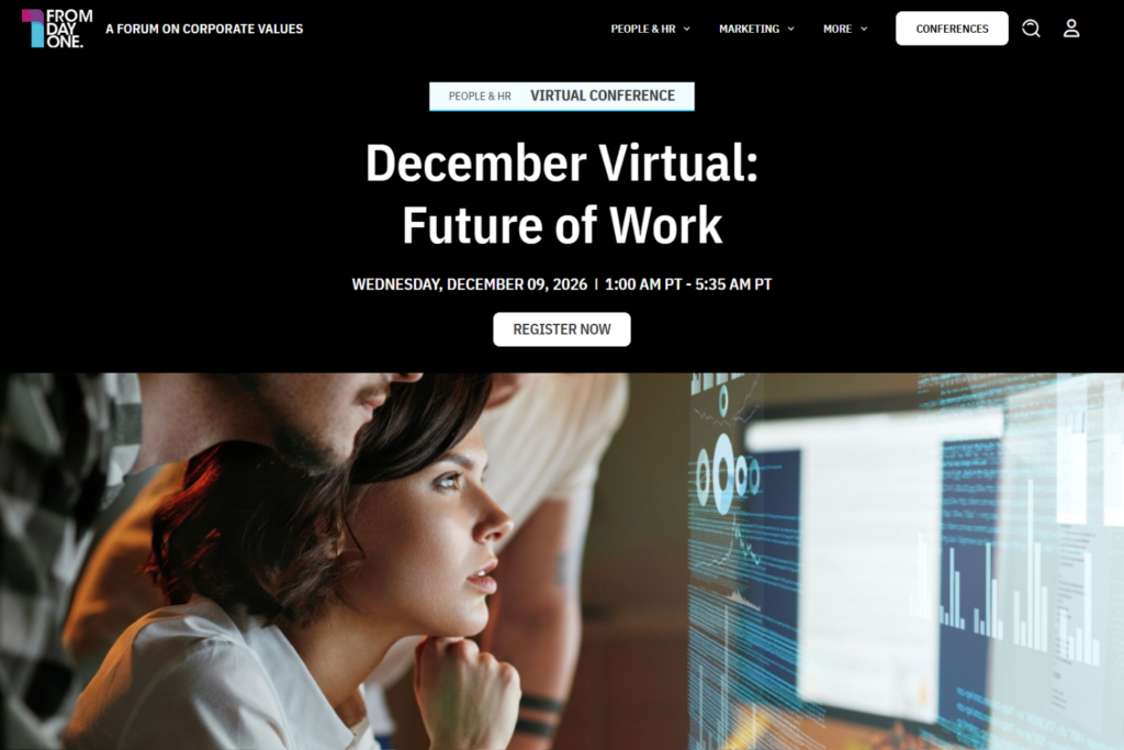 Landing page of the December Virtual: Future of Work 2026