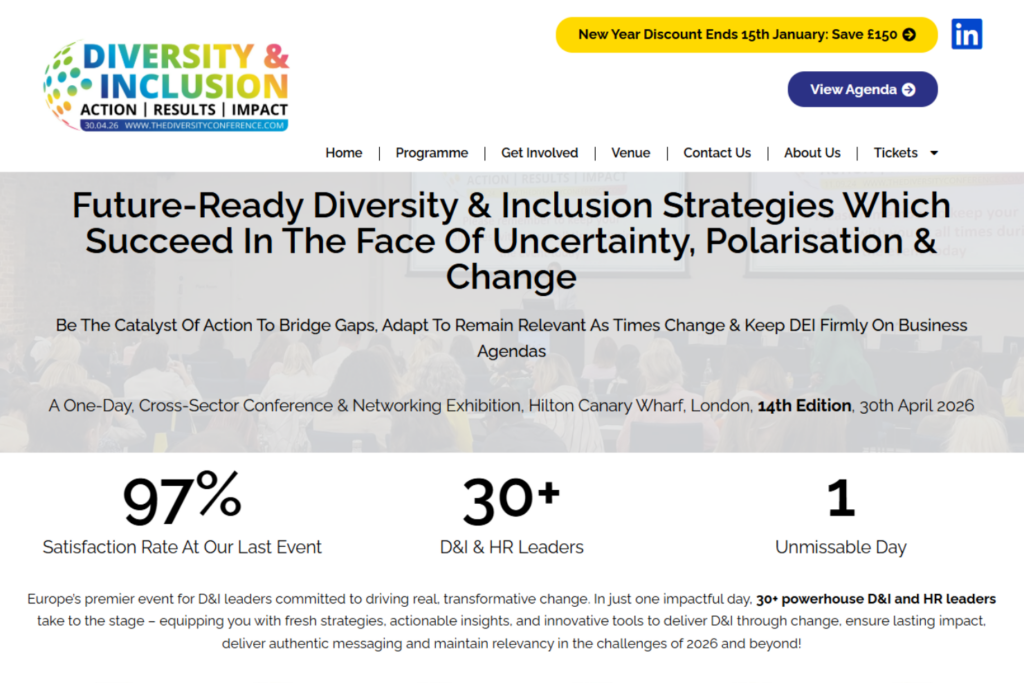 Screenshot of the Diversity &amp; Inclusion Conference 2026 home page