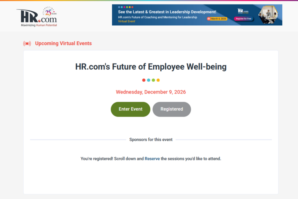 Web page screenshot of the 2026 HR.com’s Future of Employee Well-being conference