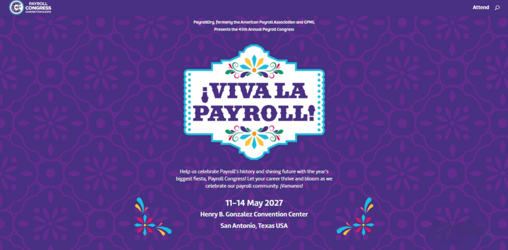 The Payroll Congress Convention &amp; Expo 2026 website screenshot