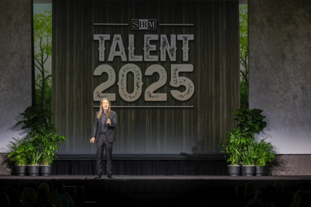 Keynote speaker Mike Walsh, founder and CEO of Tomorrow, speaking at the SHRM Talent 2025 stage