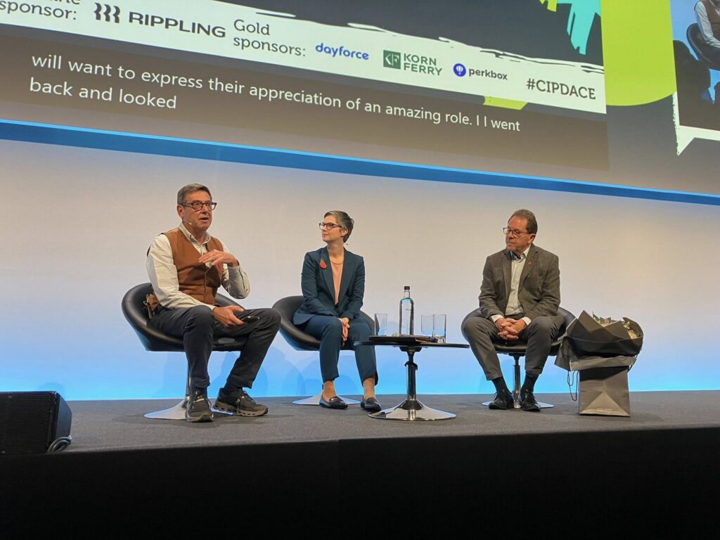 Three speakers during a panel session at the CIPD Annual Conference and Exhibition