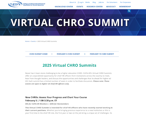 CUPA-HR Virtual CHRO Summit landing page