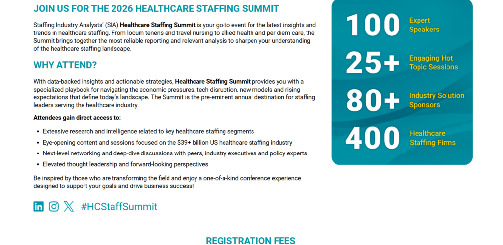 Healthcare Staffing Summit networking event with workforce executives discussing industry trends.