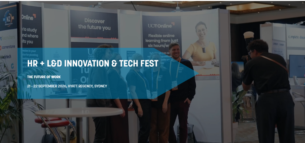 HR and L&amp;D Innovation and Tech Fest Australia exhibition with attendees exploring HR and learning technologies