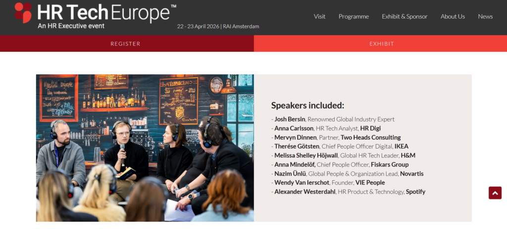 HR Tech Europe conference session with HR leaders discussing HR technology and innovation in Amsterdam