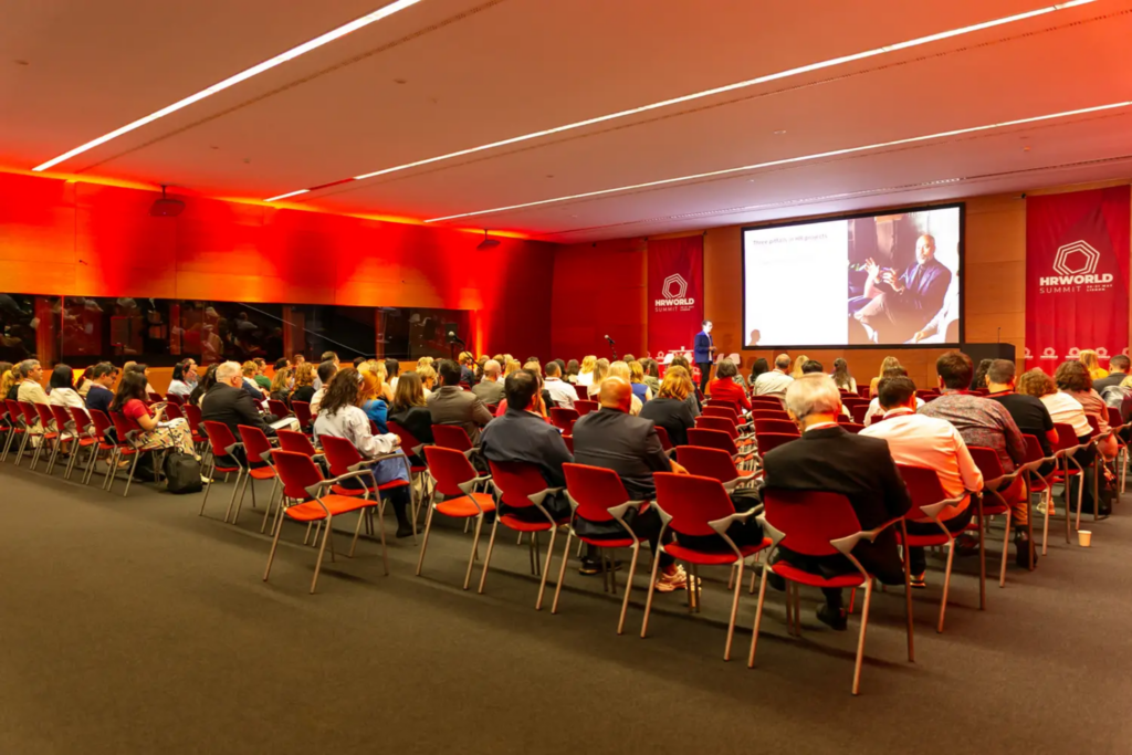 A packed audience during a keynote session at the HR World Summit