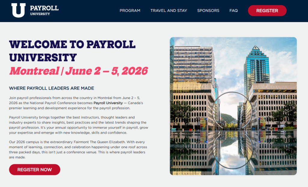 The landing page for the Payroll University