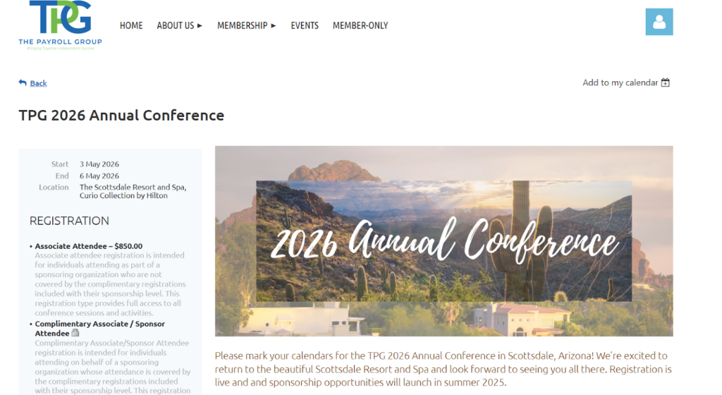 The webpage of the TPG 2026 Annual Conference